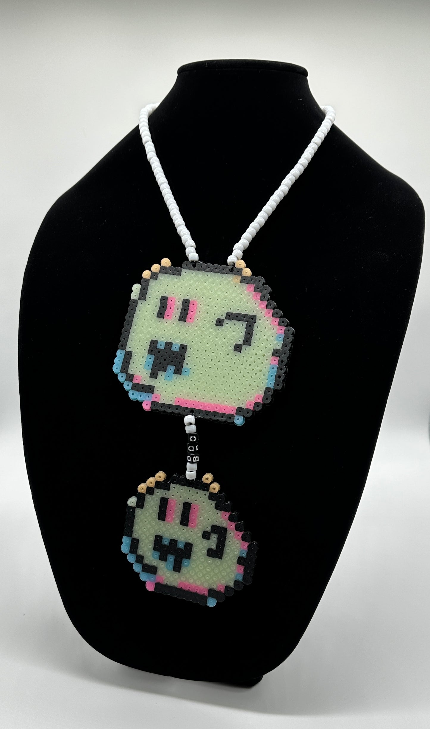 Glow In The Dark Boo And Mini Boo Perler Necklace