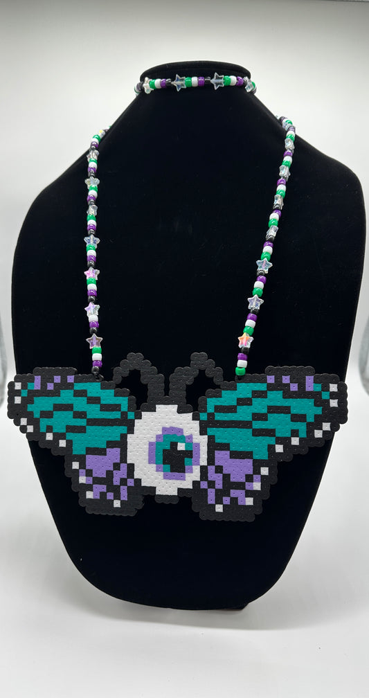 Teal and Purple ButterflEYE Perler Necklace