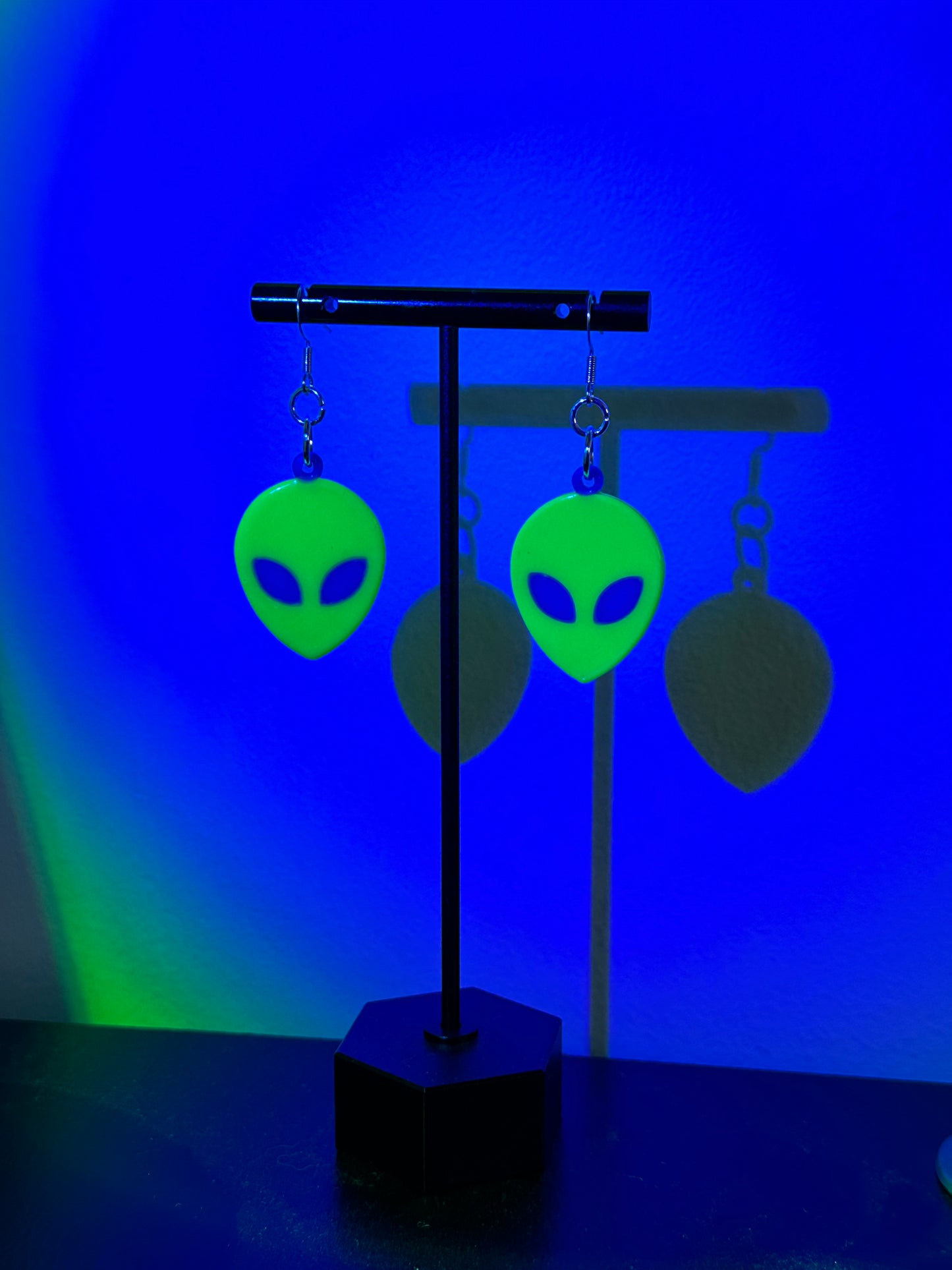 Large Green Alien Earrings