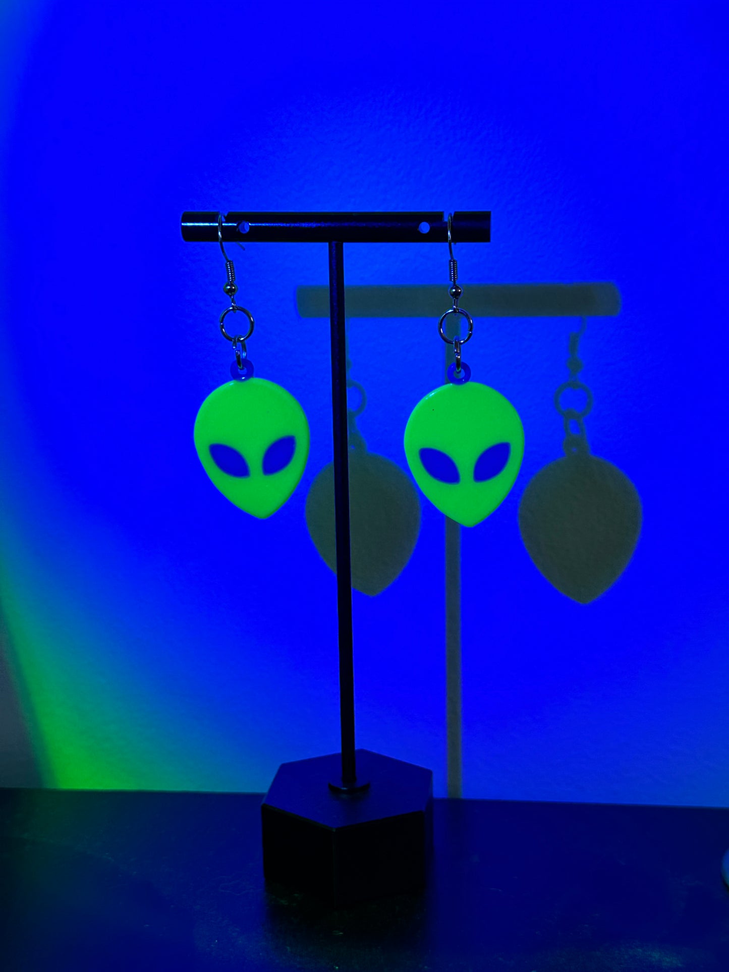 Large Green Alien Earrings