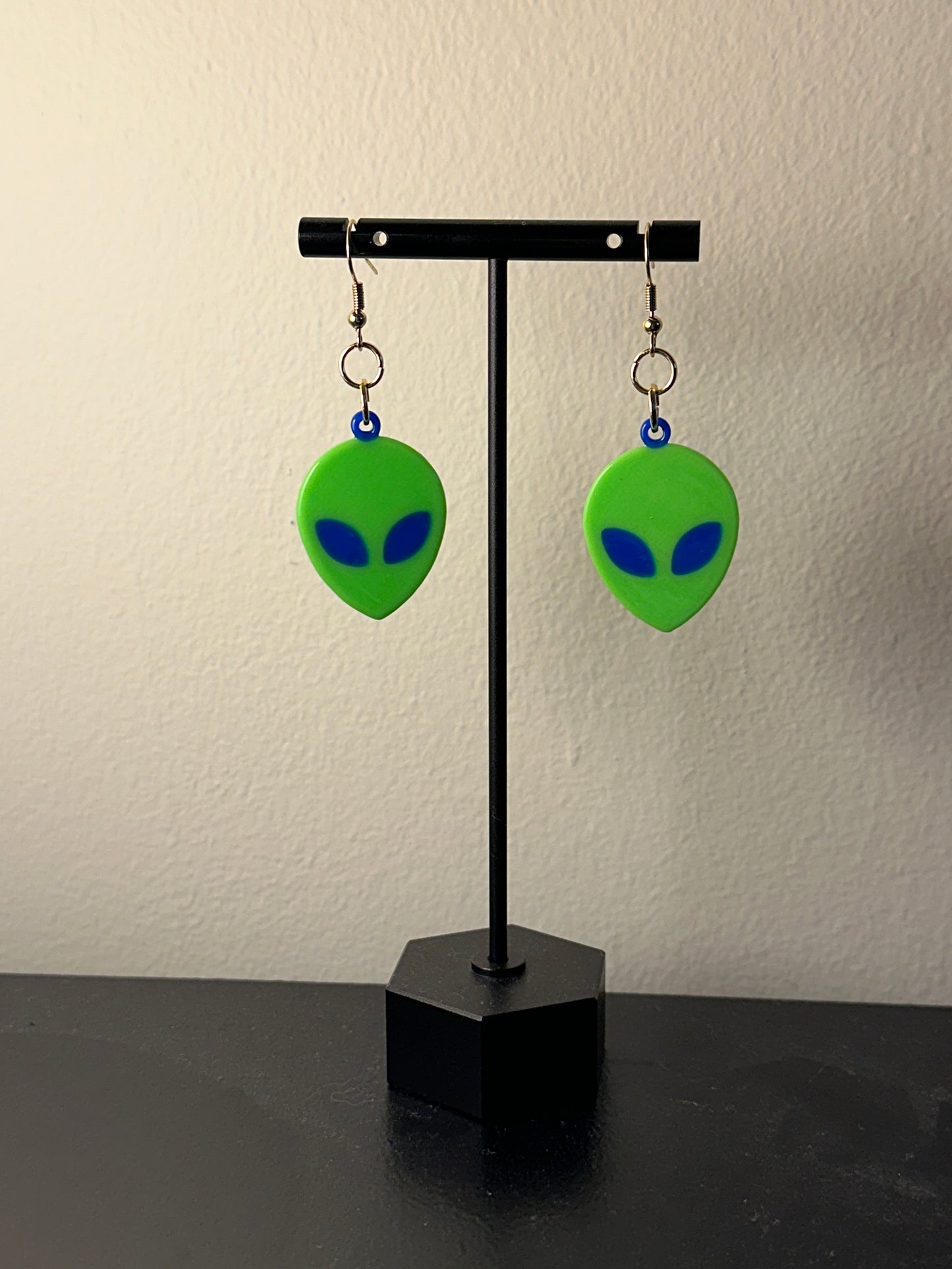 Large Green Alien Earrings