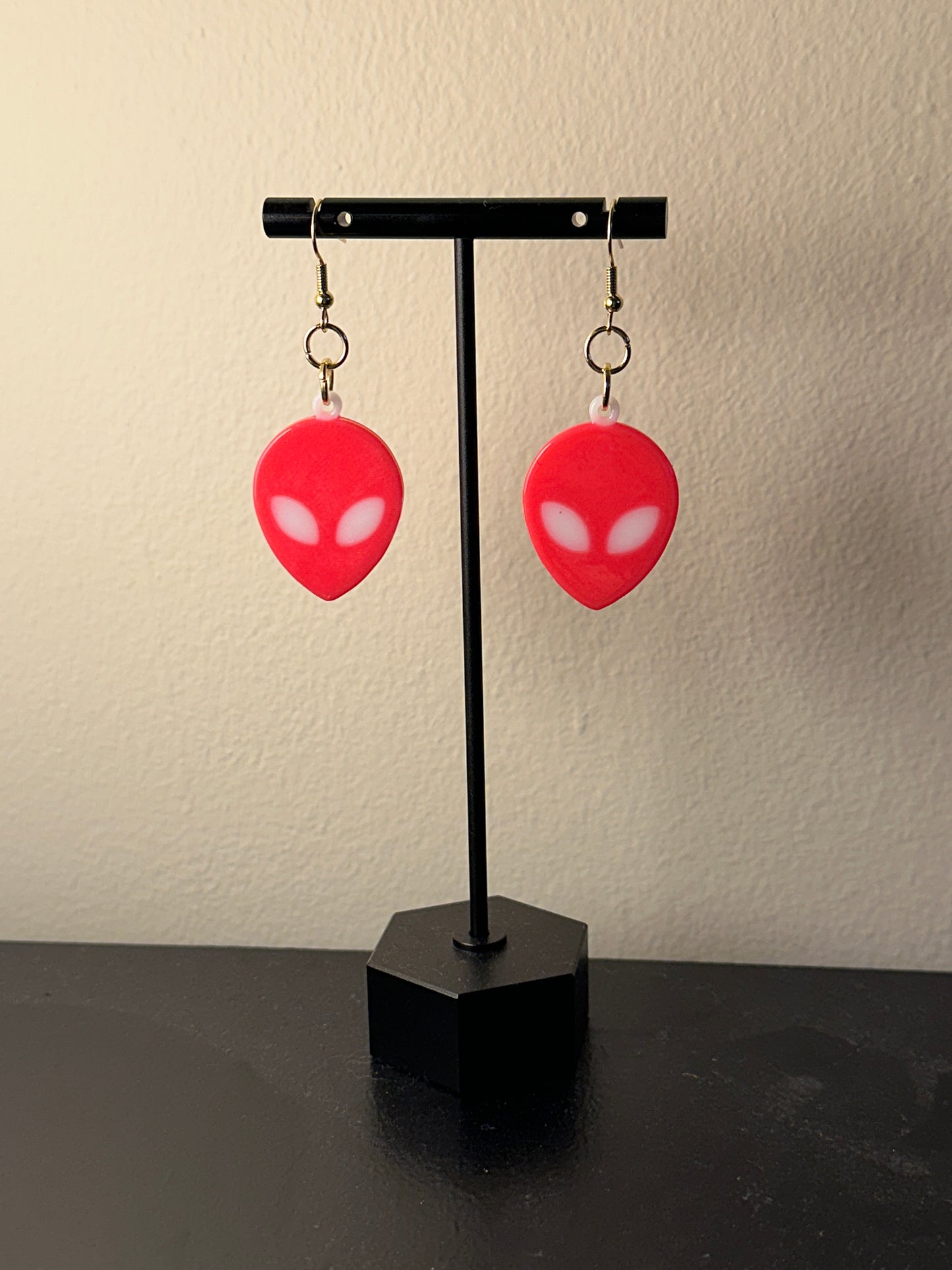 Large Pink Alien Earrings