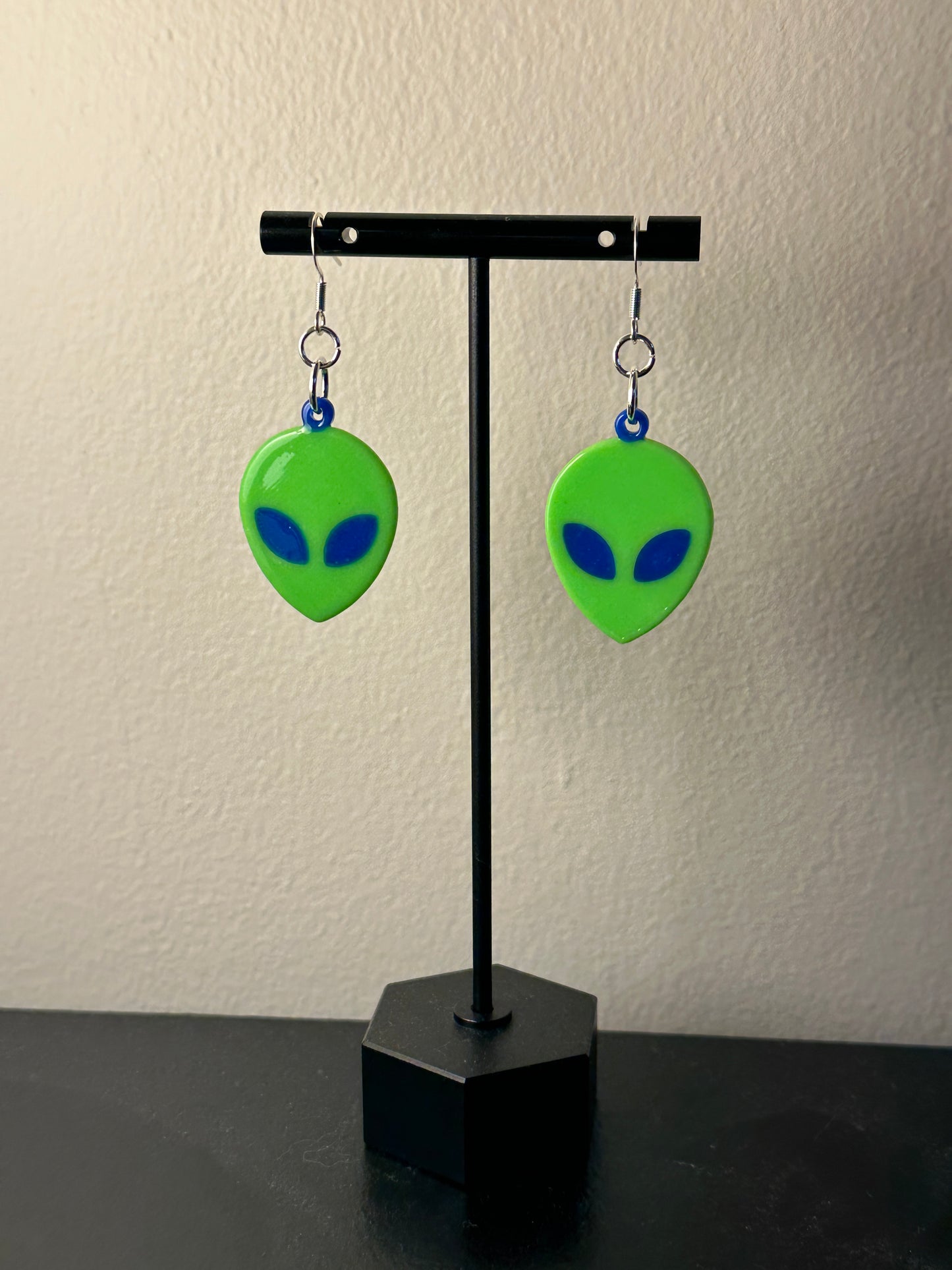 Large Green Alien Earrings