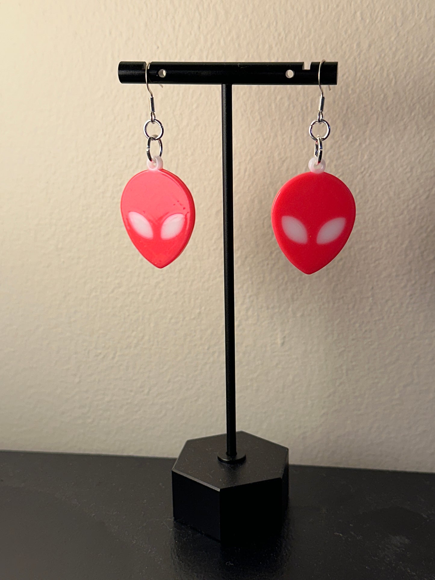 Large Pink Alien Earrings